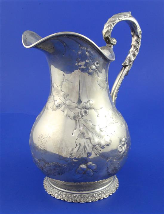 A mid 19th century American silver ewer by James Conning, Mobile, Alabama, 16 oz.